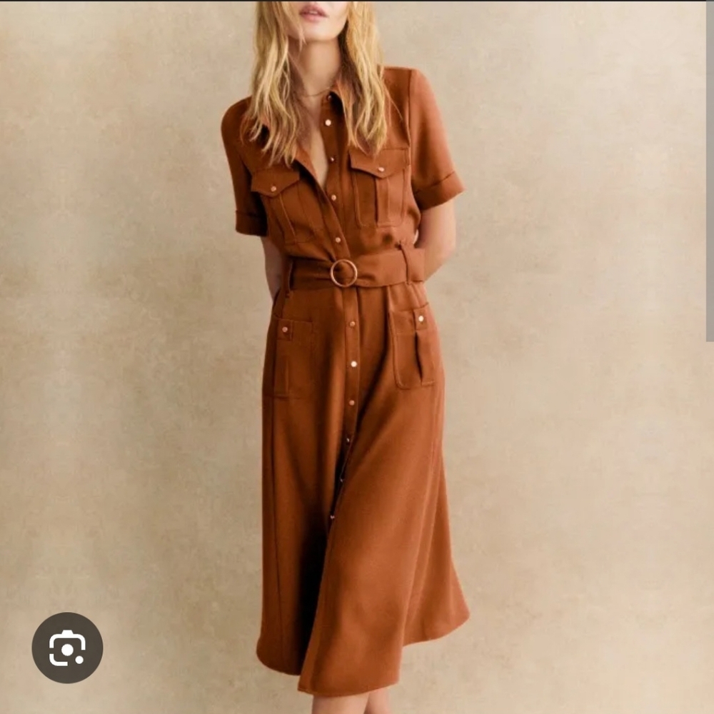 Sezane Raquel Dress in Caramel ASO Meghan Markle